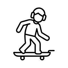 skater with headphones icon, skater with headphones line art - simple line art of skater with headphones, perfect for skater with headphones logos and icons and themed design 