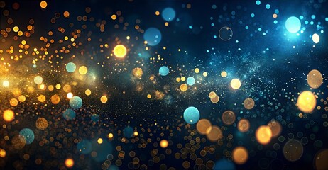 Vibrant bokeh background with golden and blue lights, festive atmosphere, artistic visual effect