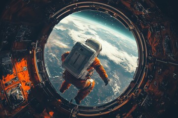 An astronaut in a spacesuit floats outside a spacecraft with a stunning view of the Earth below, showcasing the vastness and beauty of space exploration.