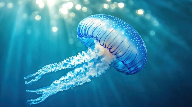 Azure jellyfish vibrant blue underwater marine life  bioluminescence glowing ocean sea
