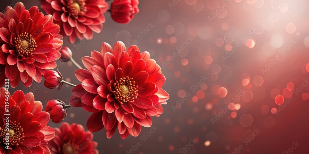 Poster vibrant red flowers with a soft bokeh background ideal for elegant designs