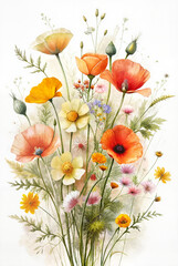 Fototapeta premium Wildflower bouquet with daisies and poppies