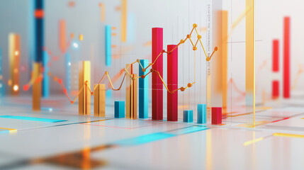 Abstract white background with Colorful charts and graphs with statistics to innovative analyze business potential and forecast future development of companies growth.
