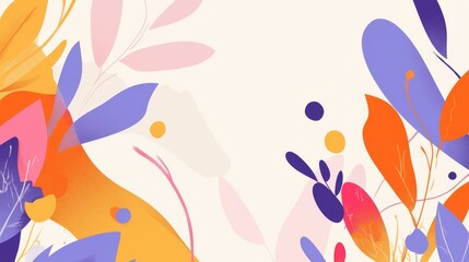 Abstract Colorful Leaves Intertwining on a Light Beige Background.