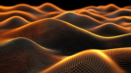 Abstract orange and black digital landscape with undulating hills