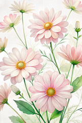 Fototapeta premium Pink daisies in a watercolor floral arrangement