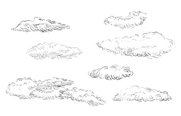 Hand drawing sketch clouds set vector illustration
