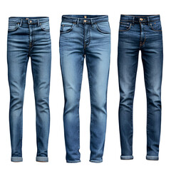  4A set of jeans, blue denim trousers, and skinny pants isolated on a transparent background, Png