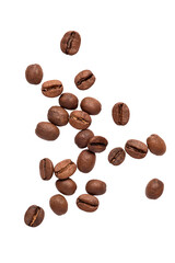 Freshly roasted coffee beans isolated on a transparent background