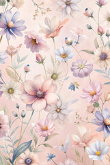 Fototapeta premium Floral pattern with pastel blooms on a soft background