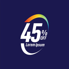 Bold Font Label With Text 45 Percent Off white background, 45% OFF sticker label, Sale off discount promotion set made of numbers, Save offer, 45 off, Sale tag discount.