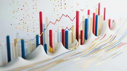 Obraz premium Abstract white background with Colorful charts and graphs with statistics to innovative analyze business potential and forecast future development of companies growth.