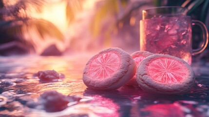 Colorful Lemon Inspired Cookies with a Refreshing Drink in a Serene Environment Perfect for Summer Vibes and Culinary Imagery