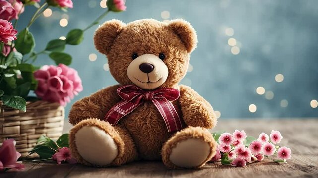 sweet teddy bear greeting card paired with delicate floral accents perfect celebrating special holidays video 4k