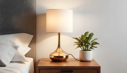 Stylish Corner Bedroom Nightstand with Lamp and Artwork