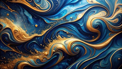 Obraz premium Abstract Swirling Blue and Gold Fluid Art Design with Glittering Texture