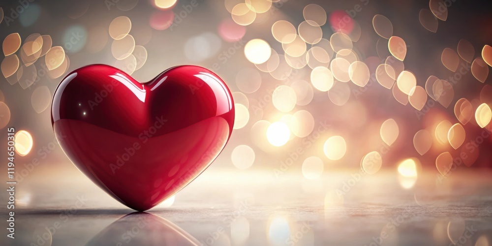 Aufkleber A Shiny Red Heart Symbol on a Reflective Surface with a Warm Bokeh Background