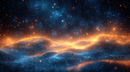 Abstract cosmic energy, fiery nebula, swirling particles, dark space background, digital art