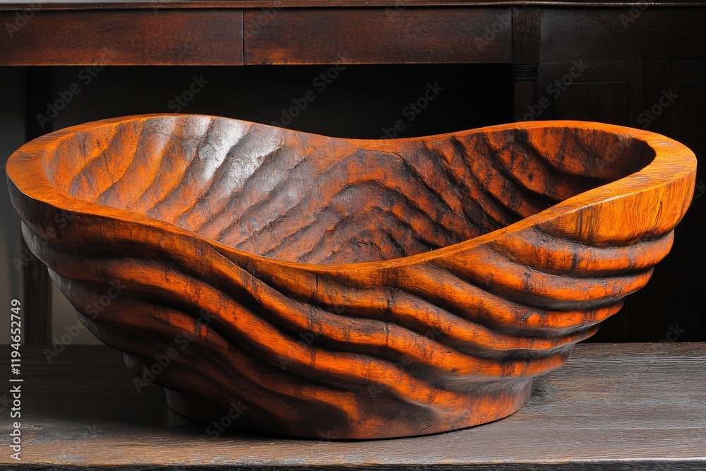 Poster this modern wooden sculpture is characterized by an undulating wave texture, skillfully crafted to c