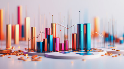 Obraz premium Abstract white background with Colorful charts and graphs with statistics to innovative analyze business potential and forecast future development of companies growth.