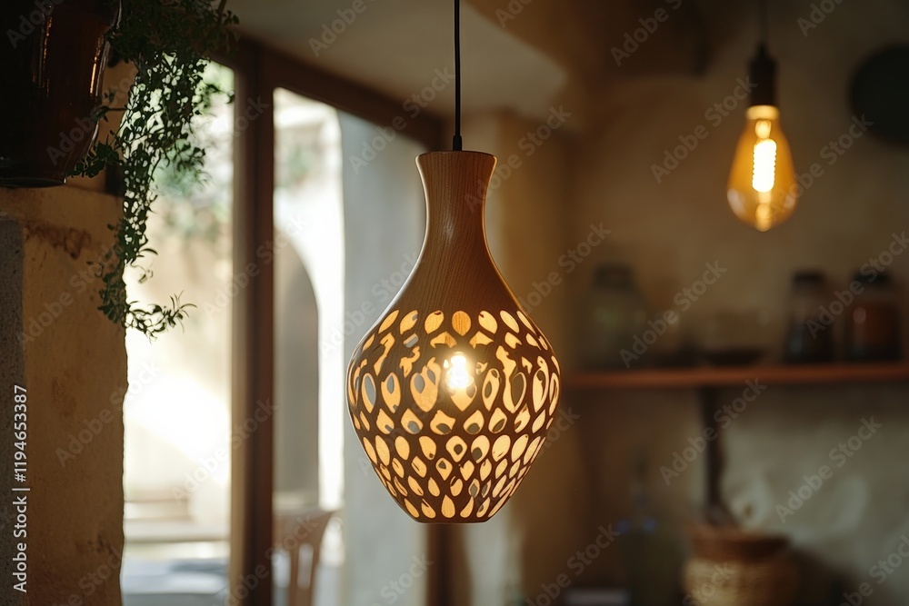 Aufkleber a gracefully designed pendant light featuring a geometric perforation pattern, creating mesmerizing 
