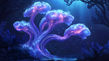 Fototapeta premium Bioluminescent Circuit Reef with Data Corals