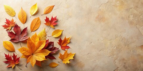 Autumnal Foliage Arranged on a Textured Surface, a Colorful Display of Fall Leaves