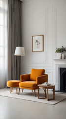 Fototapeta premium Elegant Minimalist Living Room with Mustard Accent Chair