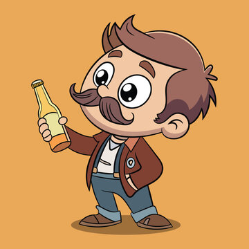 recommend clip art: Vector mustache man with beer bottle cartoon vector illustration
