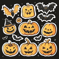 Obraz premium Colorful and Whimsical Halloween Stickers Featuring Pumpkins, Bats, and Spooky Faces for Festive Celebrations and Party Decorations