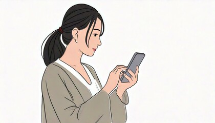手に持ったスマホを操作する女性