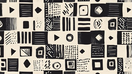 22. A Scandinavian-inspired pattern with geometric shapes in black and white