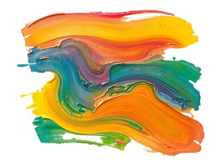 A bold smear of colorful oil paint with a mix of vibrant shades, isolated on a white background....