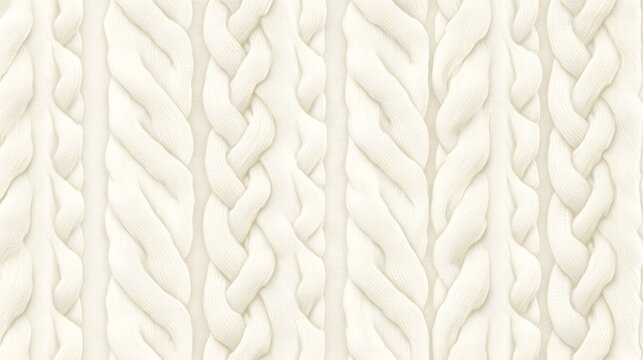 23. A soft, knitted texture with a repeating cable knit pattern in creamy white