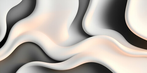 Classic black and white 3D abstract wallpaper background.  Soft golden hour lighting enhances the contrast and creates a mood of peaceful elegance.  The abstract forms are smooth and subtly textured