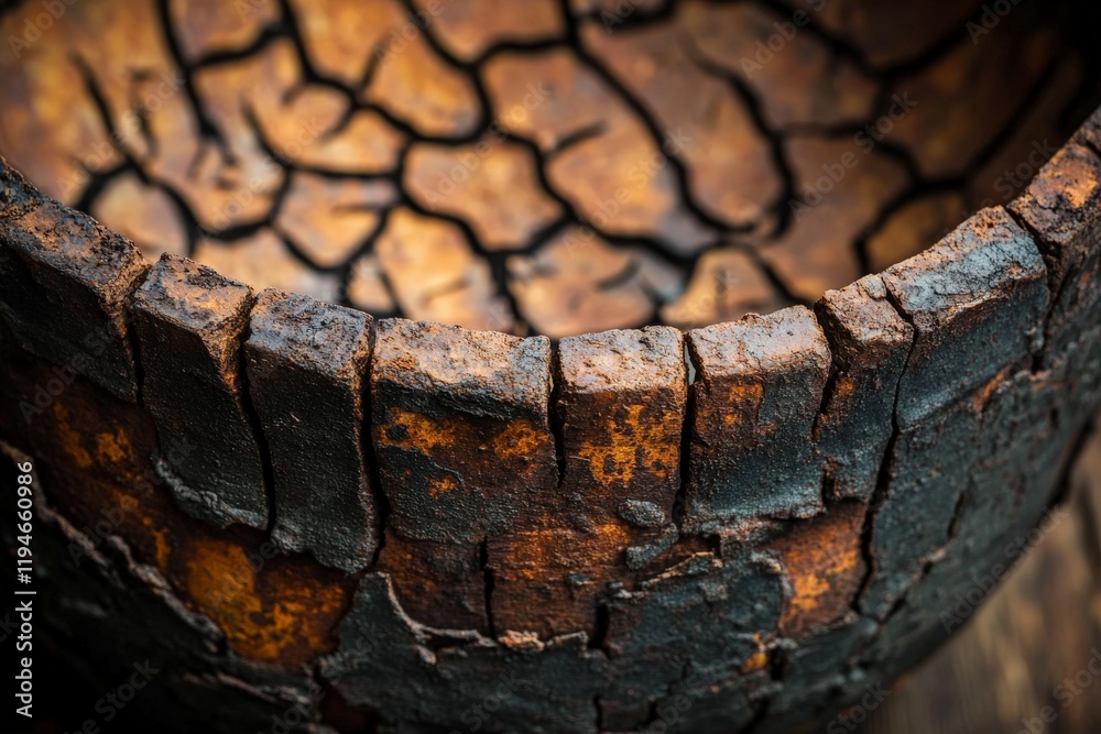 Aufkleber this image presents a rugged and rustic ceramic piece with intricate texture design, demonstrating i