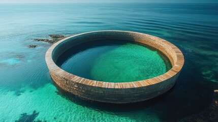 Fototapeta premium Enigmatic Circular Pool in the Azure Ocean: A Stunning Aerial View
