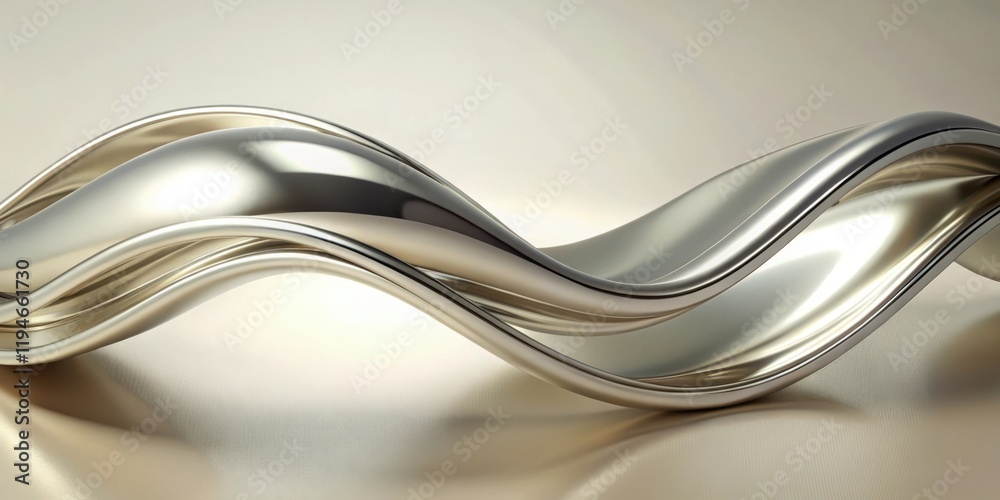 Aufkleber Abstract Metallic Wave Forms with Smooth Curves and Reflective Surfaces