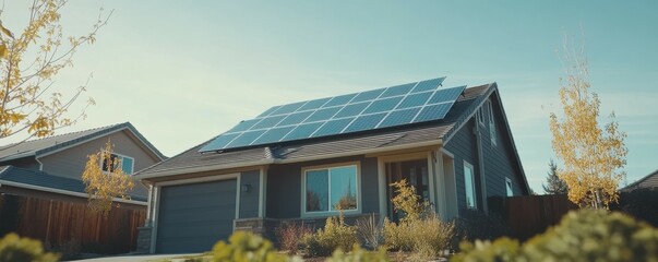 A solar panel installation ad with clean energy visuals and a modern home, 4k photo.