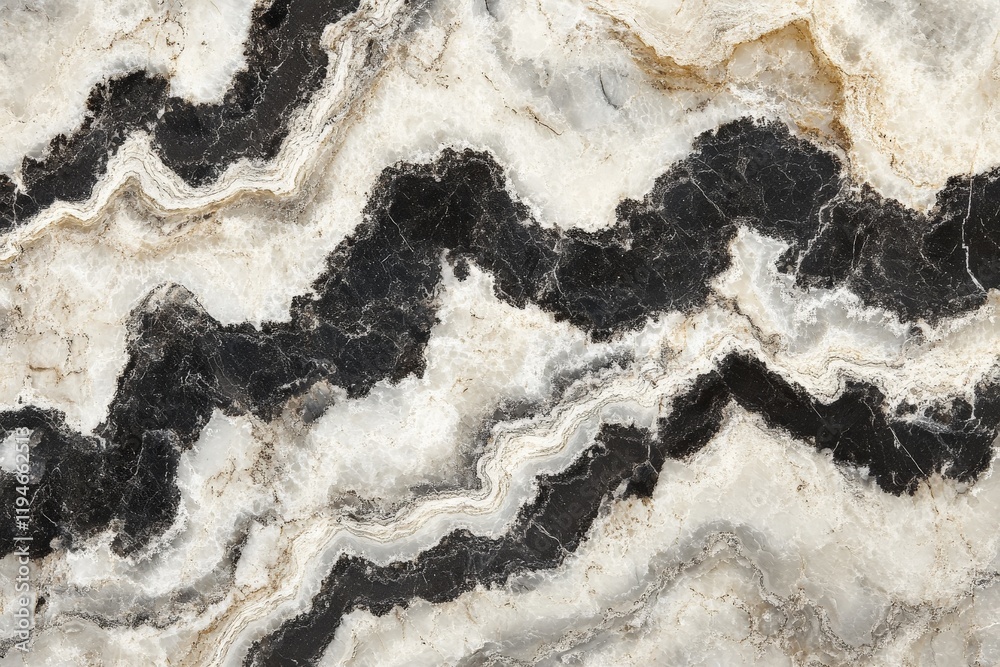 Poster an elegant marble surface features a striking black zigzag pattern, combining natural beauty with a 