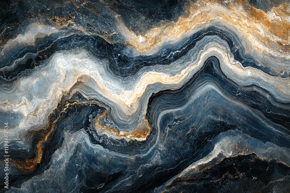 Poster this stunning marble pattern showcases dynamic blue and gold waves, creating a captivating blend of 