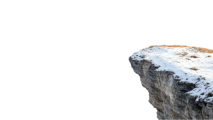 Snowy Mountain Range, Snow-covered cliff edge on transparent background.