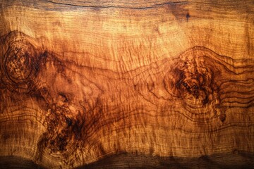 Naklejka premium Exquisite wooden surface featuring rich grain with swirling patterns and deep hues, perfect as a texture or background, highlighting natural beauty and artistry.