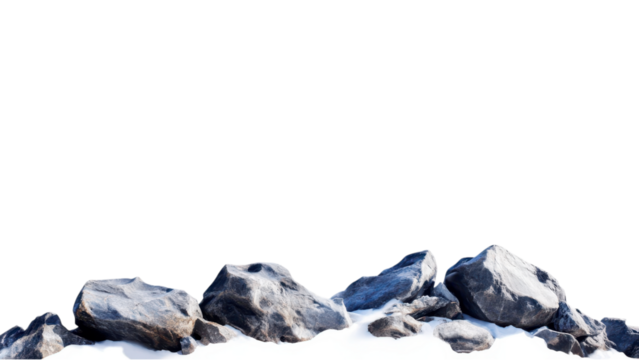 Snowy Mountain Range, Rocky formation on transparent background with snow at the base.