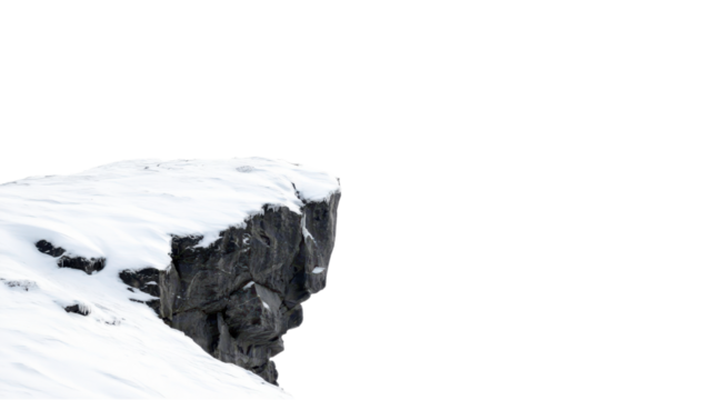 Snowy Mountain Range, Snow-covered cliff edge on transparent background.