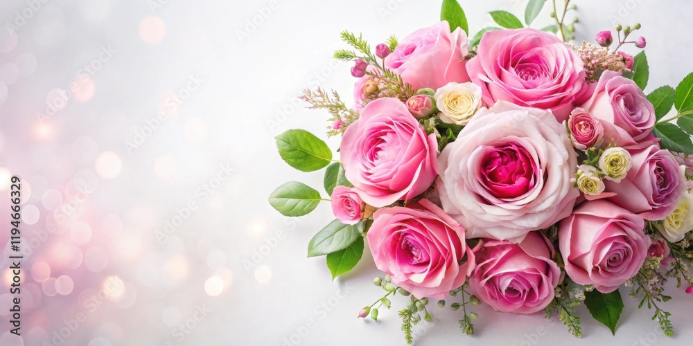 Poster Romantic Pink Rose Bouquet with Delicate Greenery and Soft Bokeh Background