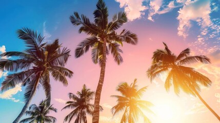 Tropical beach sunset palm trees silhouette (1)