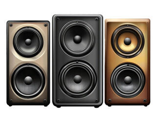 Set of black audio music speaker on transparent background.