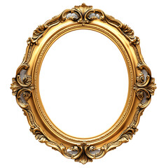 Ornate Gold Oval Frame Isolated on White Background