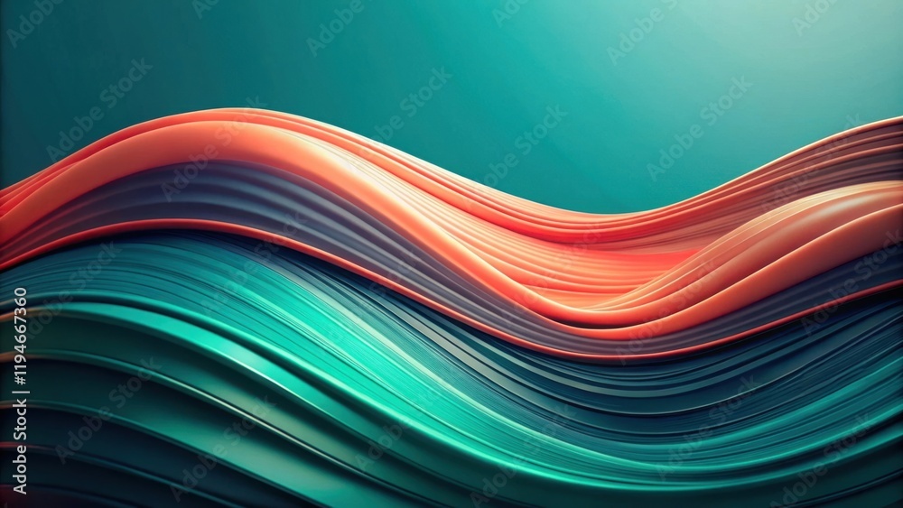 Poster abstract teal and coral swirling wave design featuring smooth curves and fluid shapes
